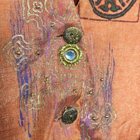 Orange Vest Shimmery Vintage Rayon from India Beaded Stamped Mirrors Small - Picture 4 of 9